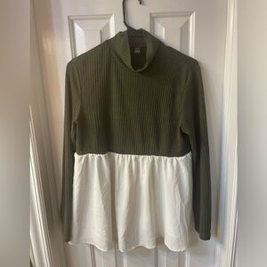 Maternity blouse. Green sweater too, white chiffon bottom. Effortlessly chic!